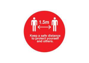 Red - Keep a safe distance round floor decal